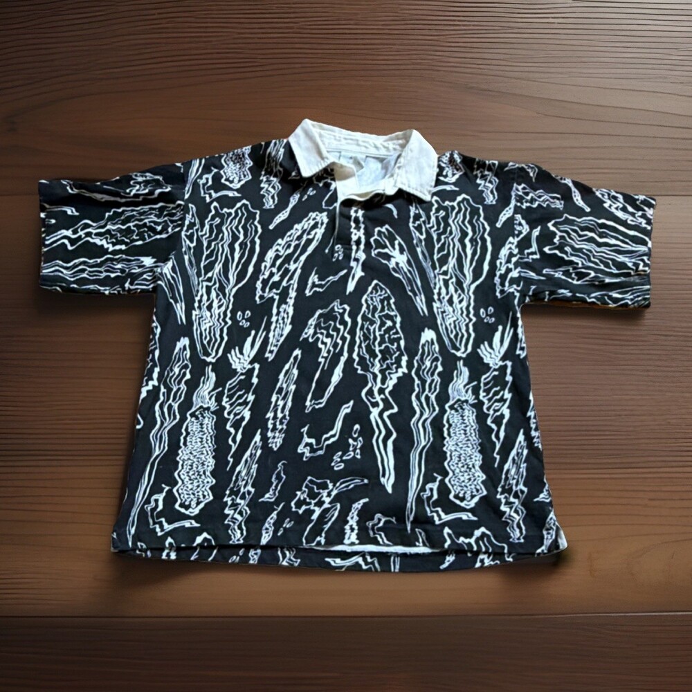 H&M Men's Short Sleeve Polo Shirt, Size Large, Beige Cream pattern